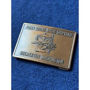 Vintage Puget Sound Naval Shipyard Brass Belt Buckle Bremerton Washington PDQ